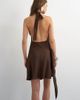 Topshop Topshop linen rich halter neck wrap mini dress in chocolate-Brown - 3