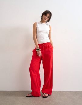 Topshop Topshop linen straight leg trouser with deep cuff in red
