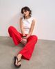 Topshop Topshop linen straight leg trouser with deep cuff in red - 2
