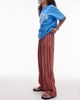 Topshop Topshop linen straight pants in red and white stripe-Multi - 1