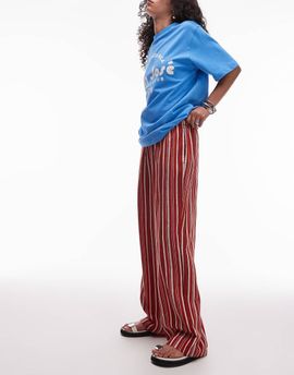 Topshop Topshop linen straight pants in red and white stripe-Multi