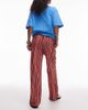 Topshop Topshop linen straight pants in red and white stripe-Multi - 4