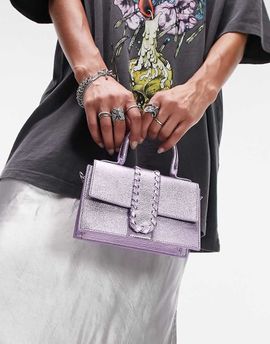 Topshop Topshop lola mini weave detailed leather crossbody bag in metallic-Purple