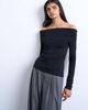 Topshop Topshop long sleeve off the shoulder top in black - 1