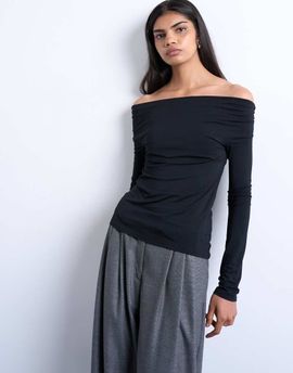 Topshop Topshop long sleeve off the shoulder top in black
