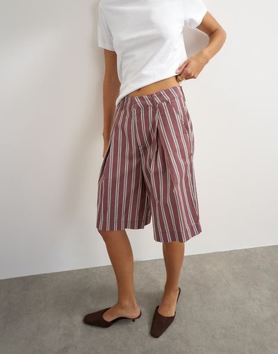 Topshop Topshop longline bermuda shorts in striped print-Multi