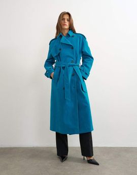 Topshop Topshop longline oversized faux suede trench coat in blue