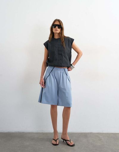 Topshop Topshop longline piping detail sports shorts in light blue