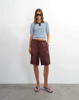 Topshop Topshop longline satin bermuda shorts in chocolate-Brown