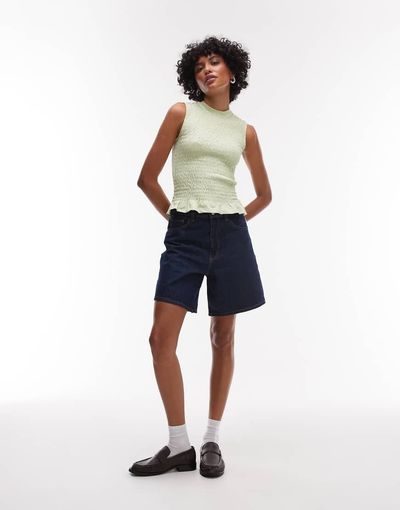 Topshop Topshop loose jorts in rinse wash denim-Blue