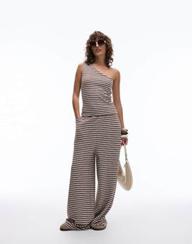 Topshop Topshop low slung striped pants in brown and ecru-Multi