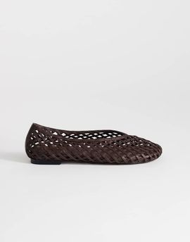 Topshop Topshop Luna woven ballet flats in chocolate-Brown