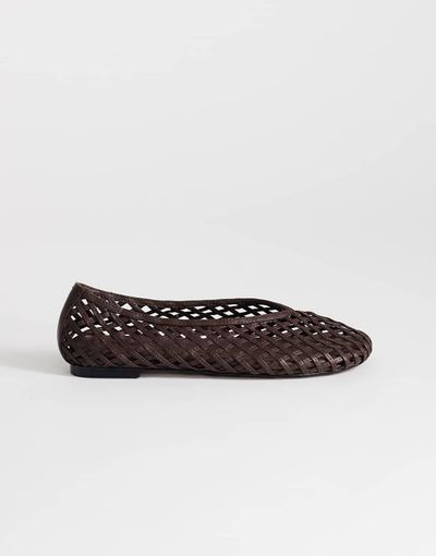 Topshop Topshop Luna woven ballet flats in chocolate-Brown