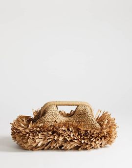 Topshop Topshop Mabel straw fringe clutch in natural-Neutral
