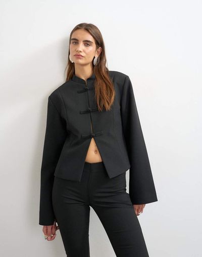 Topshop Topshop mandarin collar blazer in black