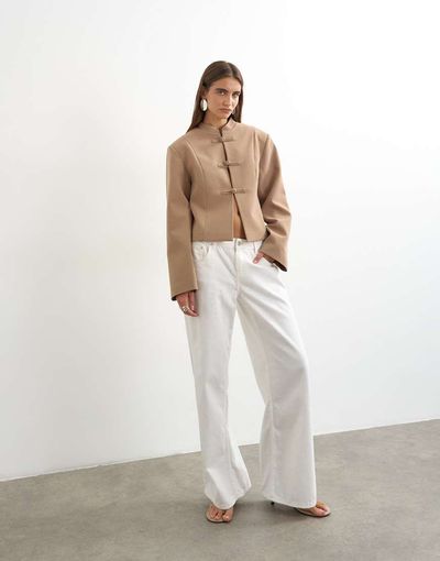 Topshop Topshop mandarin collar blazer in brown