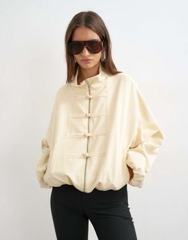 Topshop Topshop mandarin collar bomber jacket in ecru-Neutral