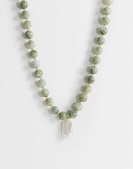 Topshop Topshop Marais beaded necklace with pearl charm in green and white faux marble