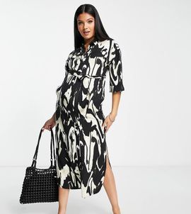 Topshop Topshop Maternity satin mini shirt dress in floral print-Multi