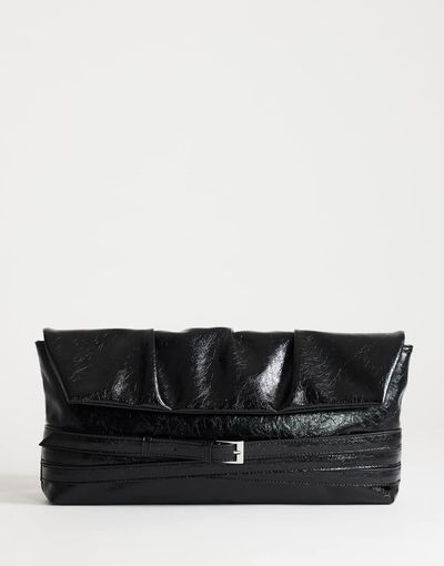 Topshop Topshop Meadow strap trim clutch purse in black faux suede