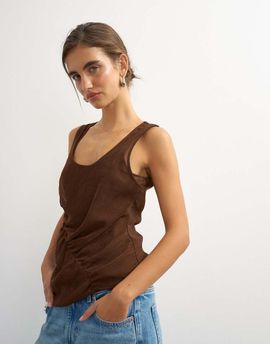 Topshop Topshop mesh ruched tunic layered tank top in brown