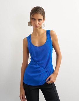 Topshop Topshop mesh ruched tunic layered tank top in cobalt blue-Multi