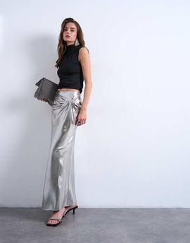 Topshop Topshop metallic knot midi skirt in silver