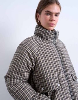 Topshop Topshop micro check funnel neck puffer jacket in black