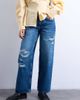 Topshop Topshop mid rise cinch jeans with knee rips in mid blue - 2