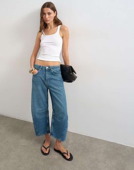 Topshop Topshop mid rise crop barrel jeans in rich blue