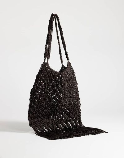 Topshop Topshop Milan medium crochet tassel bag in chocolate-Brown