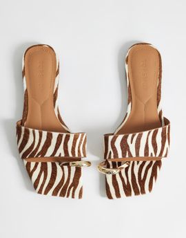 Topshop Topshop Mina mule flat sandals with hardware hair on real leather zebra-Green