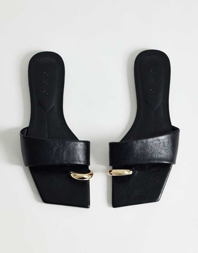 Topshop Topshop Mina mule flat sandals with hardware in black