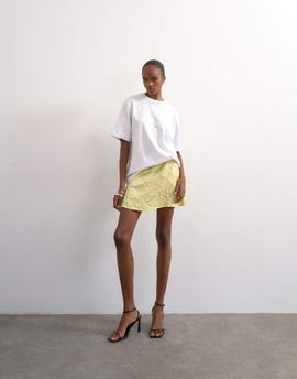 Topshop Topshop mixed fabrics crushed satin flippy mini skirt in soft lime-Green
