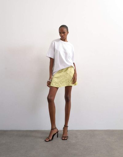 Topshop Topshop mixed fabrics crushed satin flippy mini skirt in soft lime-Green