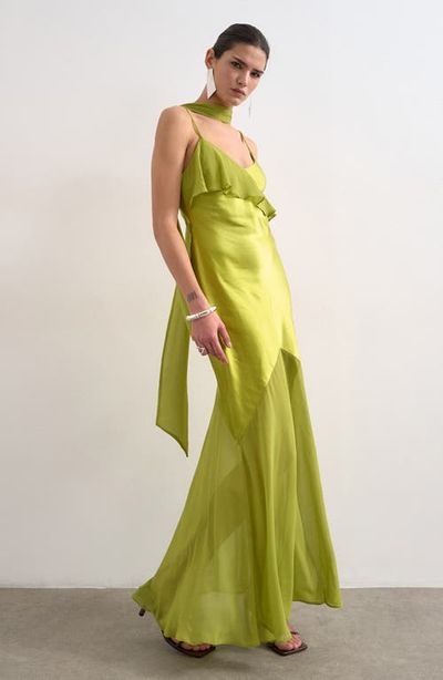 Topshop Topshop Mixed Media Ruffle Maxi Dress with Scarf