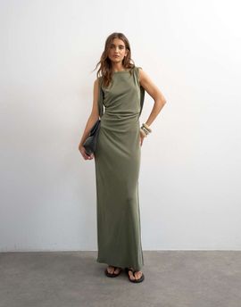Topshop Topshop modal cowl back sleeveless maxi dress in khaki-Green