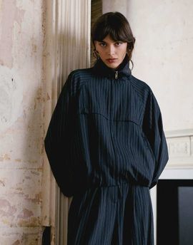 Topshop Topshop modal striped zip up jacket in navy - part of a set