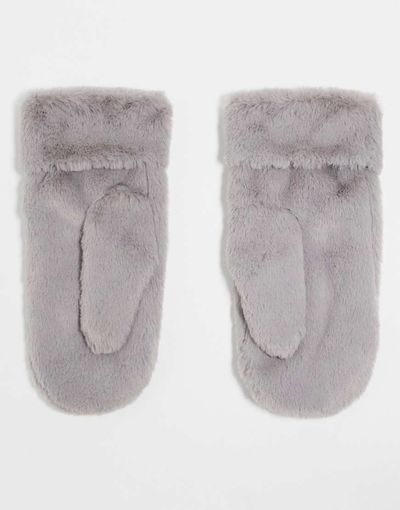 Topshop Topshop Molly fur mittens in gray