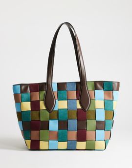 Topshop Topshop Myla large patchwork tote in blue