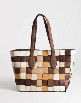 Topshop Topshop Myla large patchwork tote in chocolate-Neutral