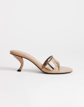 Topshop Topshop Nadine mid heeled mule with buckle in taupe-White