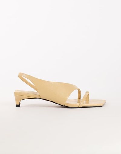 Topshop Topshop Nadir asymmetric mid-height heel sandals in mink-Neutral