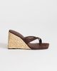 Topshop Topshop Naomi raffia wedge toe thong mule sandals in chocolate faux suede-Brown - 1