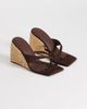 Topshop Topshop Naomi raffia wedge toe thong mule sandals in chocolate faux suede-Brown - 2