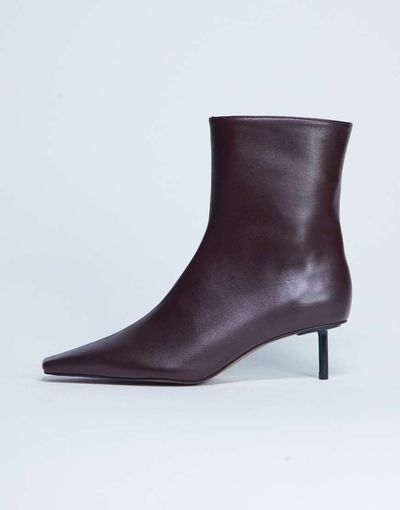 Topshop Topshop Narla premium real leather high pin heeled ankle boots in burgundy-Red