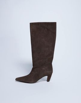 Topshop Topshop Nelly real suede pointed toe slouchy boots in chocolate-Brown