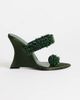 Topshop Topshop Nico wedge mules with embellishment in olive satin-Green - 1