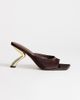 Topshop Topshop Nicole angular mid-height heeled mules in chocolate satin-Brown - 1