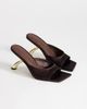 Topshop Topshop Nicole angular mid-height heeled mules in chocolate satin-Brown - 2